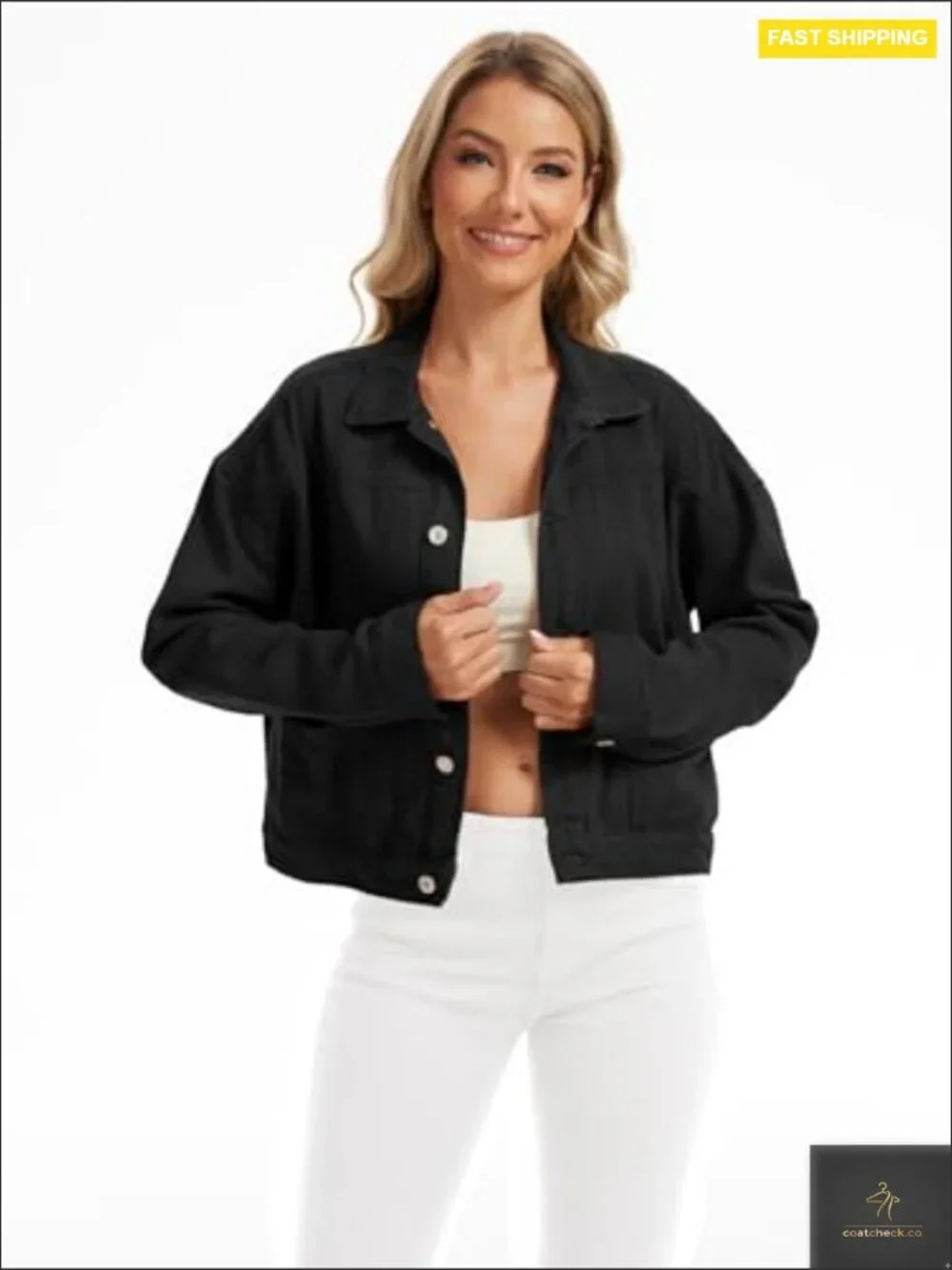 Oversized Cropped Denim Jacket Button Down Shacket Trucker Multi Pockets_4